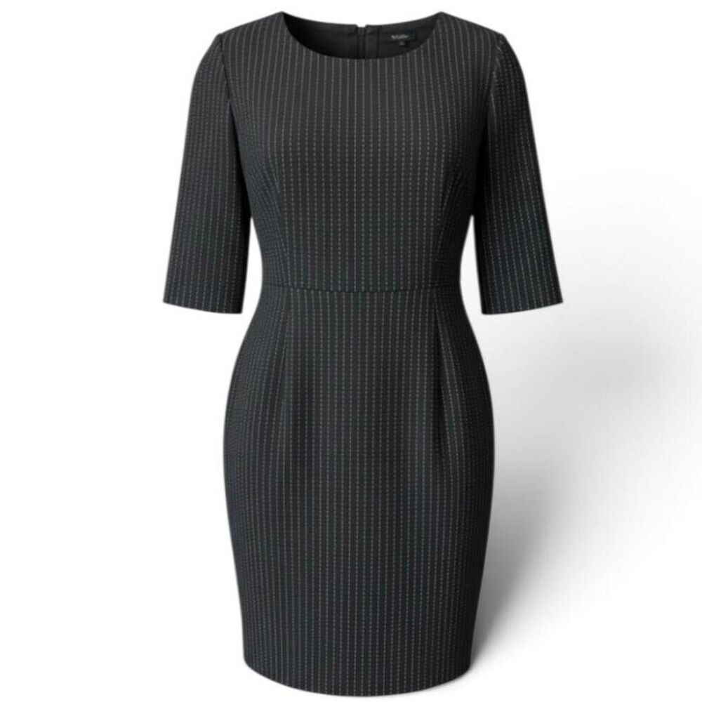 Vintage Shomi Petites Black Dotted Pinstripe Sheath Dress Size 4P